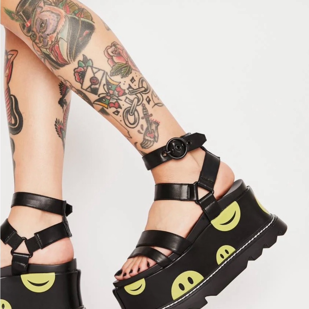 Lamoda Keep Smiling Platform Sandals Black Size 8 - Picture 1 of 9